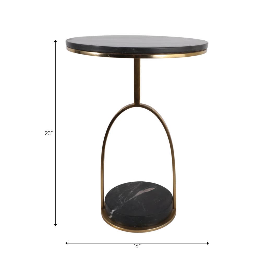 Side Table - Black Marble Top On Lower Storage Base, 23 in.