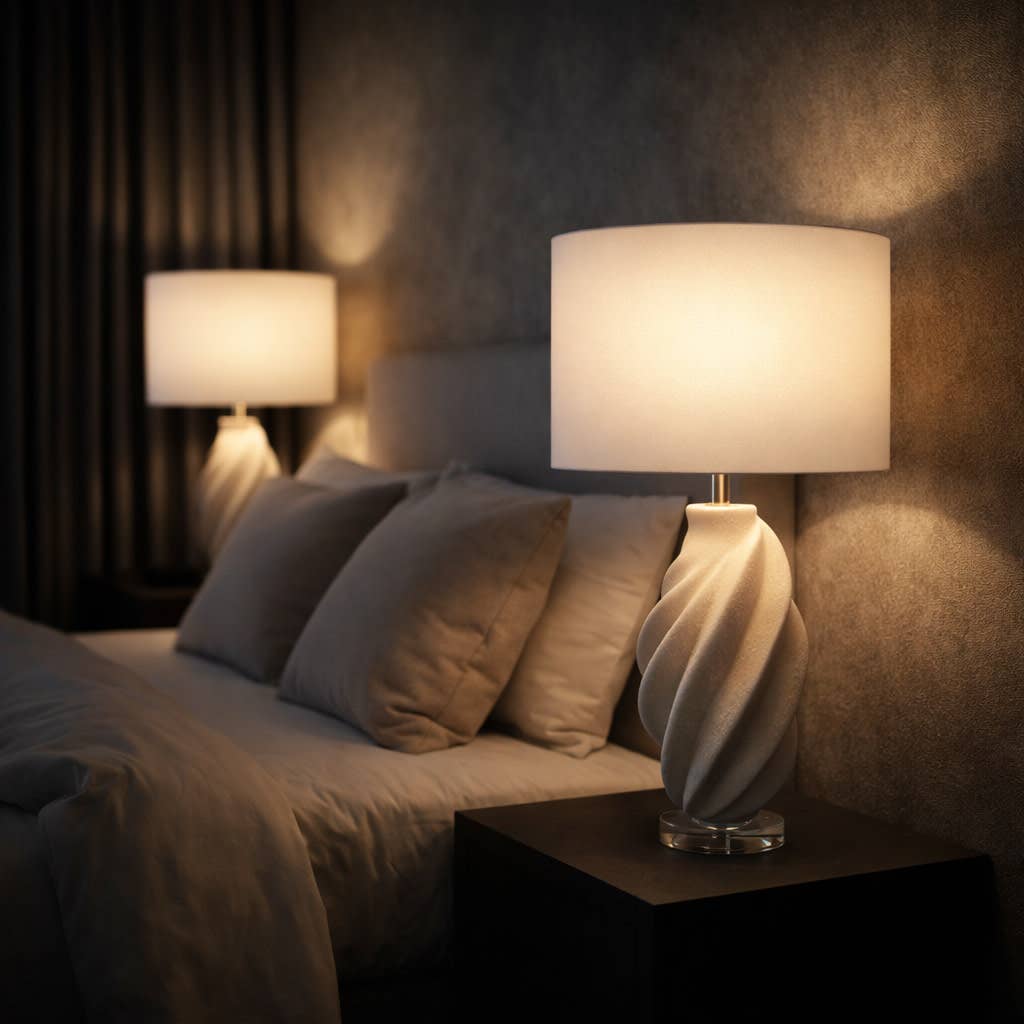 Table Lamp - White Resin Glass Sculptural Twist Base, 25 in.