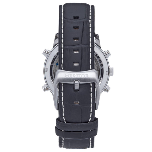 Heritor Wilhelm Men's Automatic Semi-Skeleton Leather Watch, Black