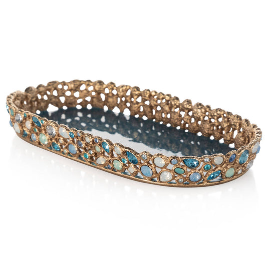 Jay Strongwater Julius Bejeweled Swarovski Crystal Enamel Gold-Finished Decorative Tray, Oceana