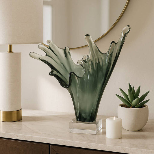 Sculpture - Gray/Clear Resin Glass Agua Splash, 16 in.