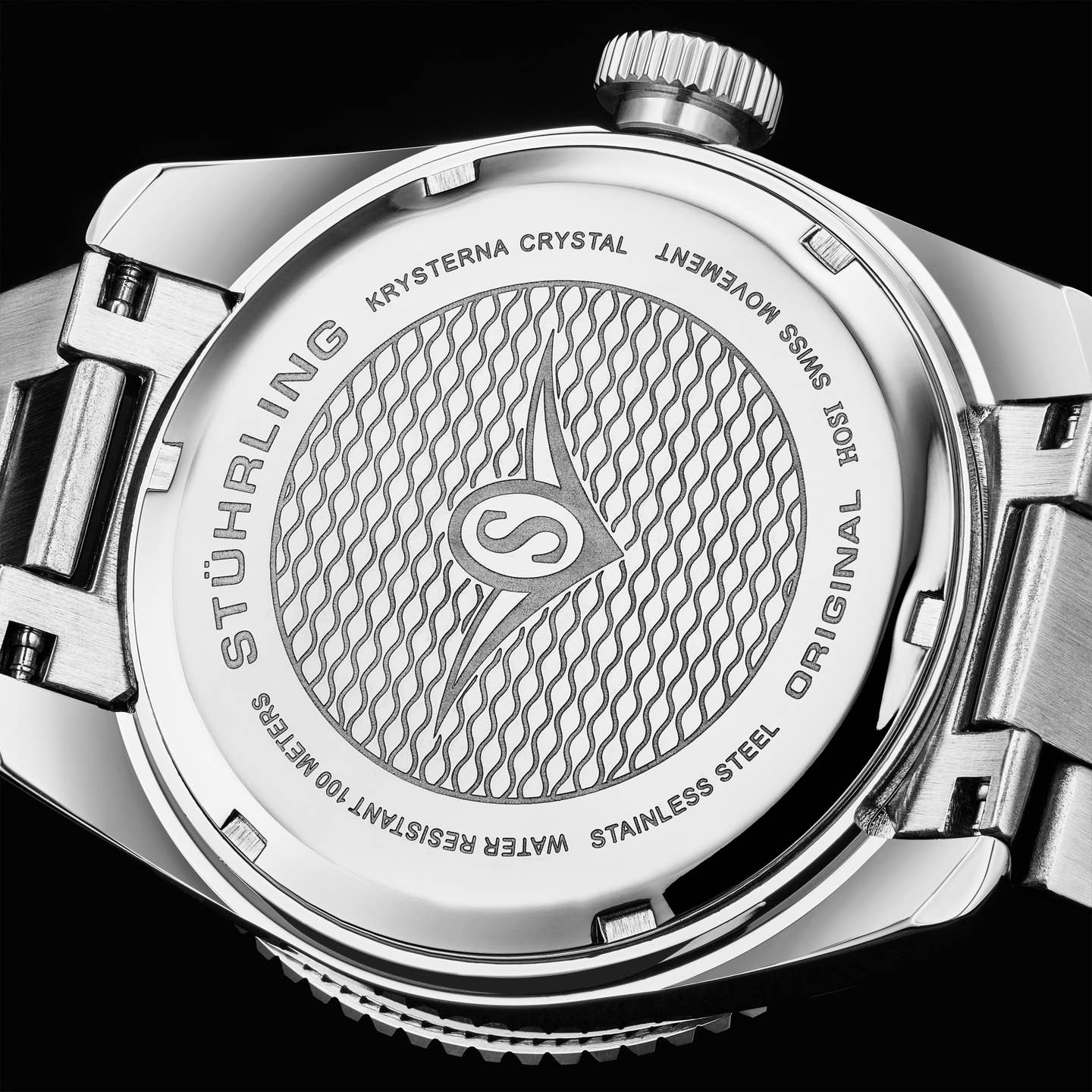 Stuhrling Original Voyager GMT 4017 Men's Quartz GMT Watch, 42mm, Black Dial, Silver-Tone Brushed And Polished Link Bracelet