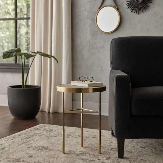 Side Table - Beige Marble Top with Slim Frame, 22 in.