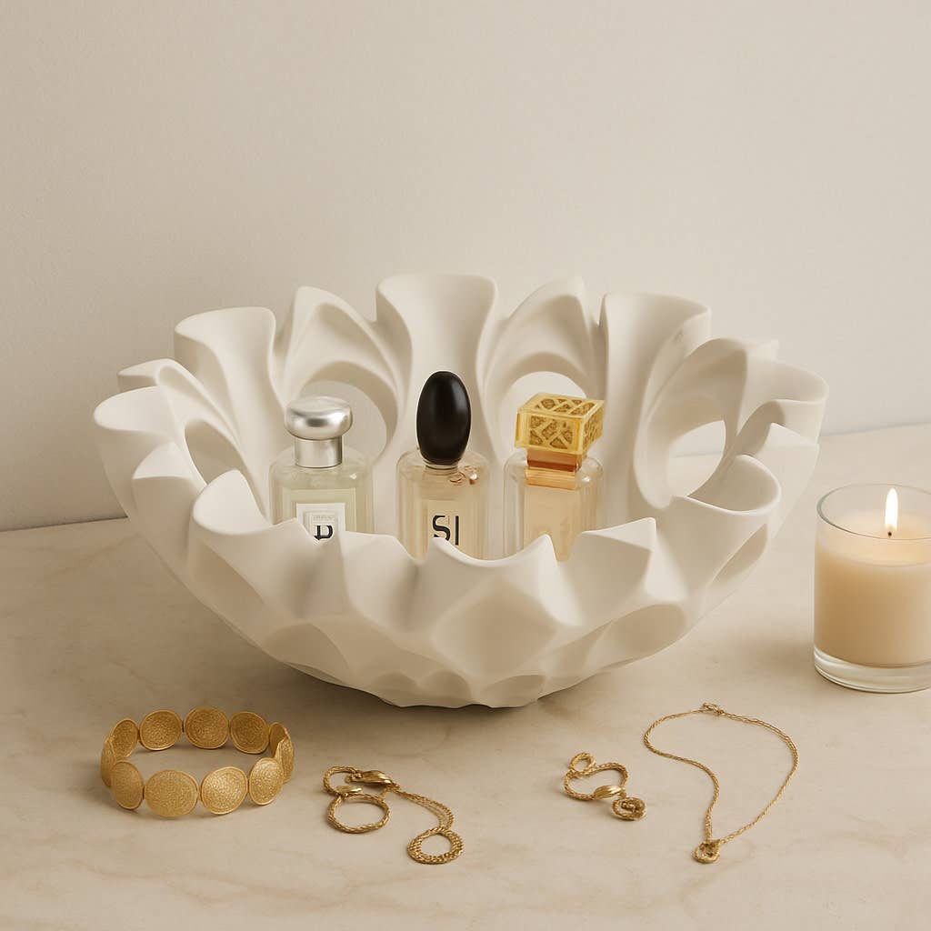 Decorative Bowl - Ivory Resin Sculptural Cut-Out, 16 in.