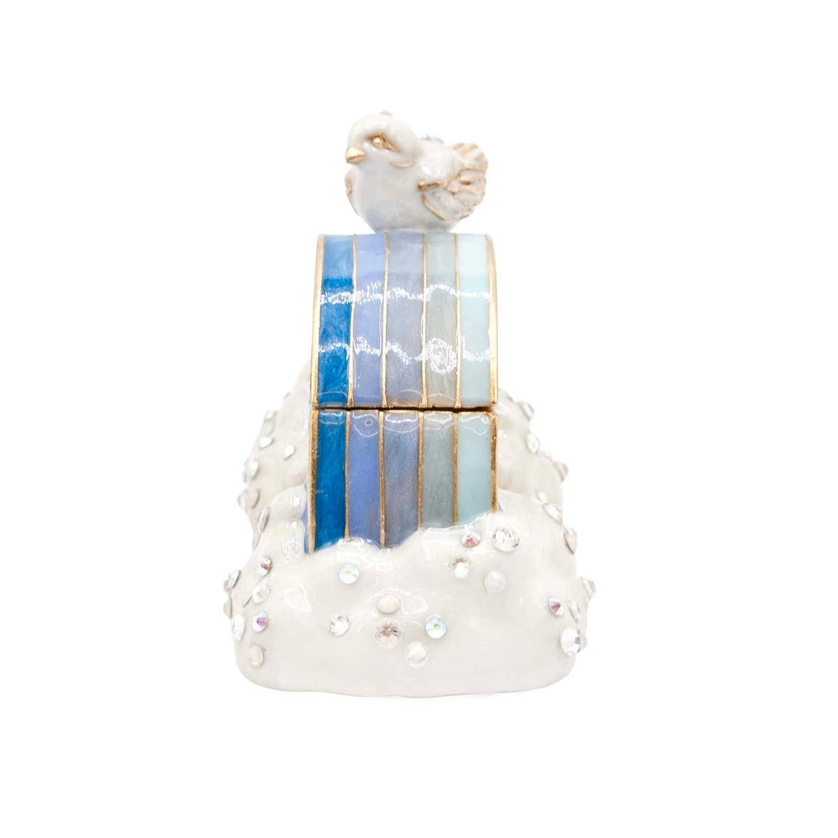 Jay Strongwater Jordan Blue Rainbow Decorative Box, Heart Crystal Enamel Gold-Finished