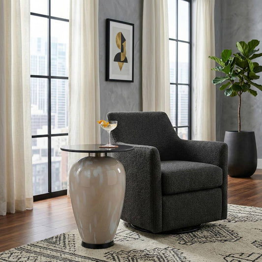 Side Table - Black Marble Top with White Glass Base, 22 in.