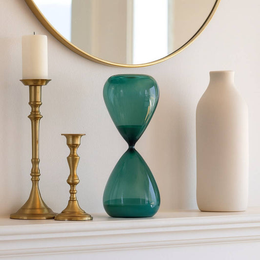 Decorative Object - Blue Glass Hourglass Sculpture, 17 in.