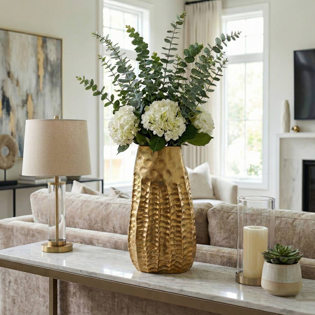 Decorative Vase - Gold Aluminum Textured Accent, 17 in.