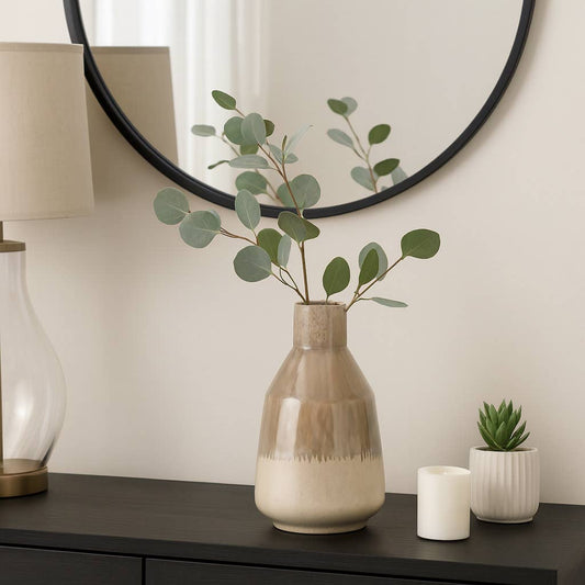Decorative Vase - Ivory/Brown Ceramic Warm Rustic, 12 in.