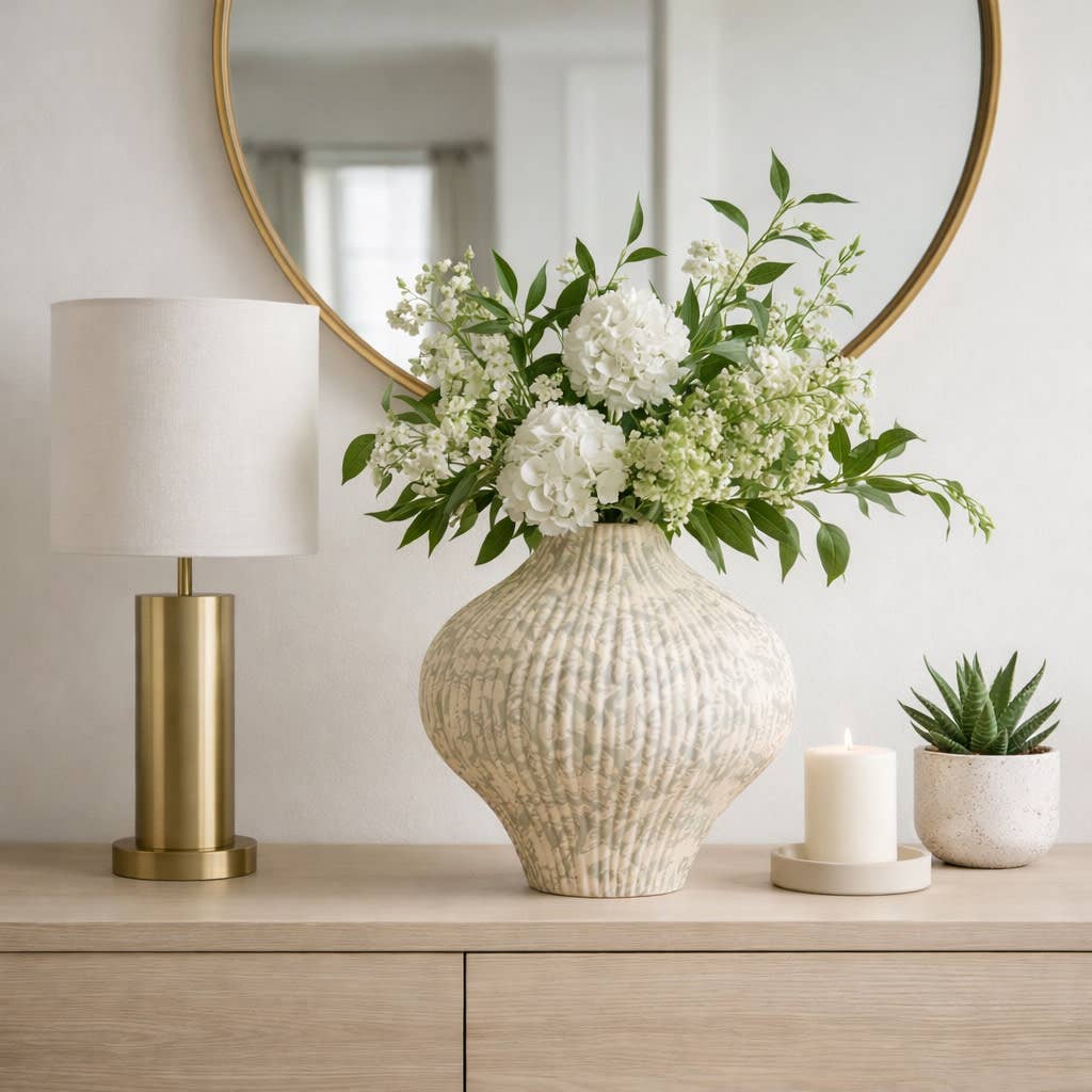 Decorative Vase - Gray Ceramic Elegant Curvy, 14 in.