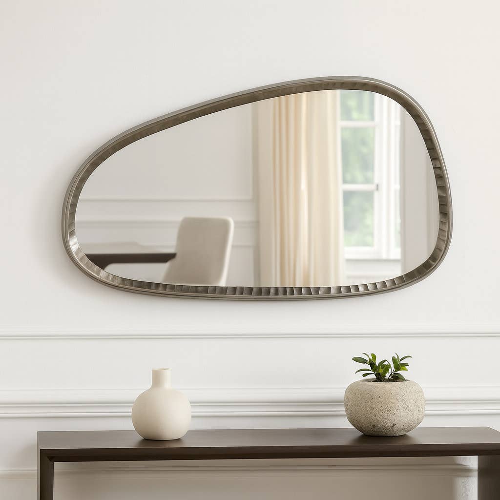 Wall Mirror - Black Metal Organic Irregular Shape, 30 in.