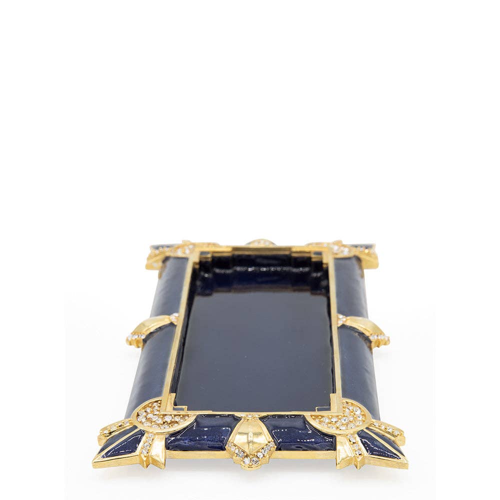 Jay Strongwater Charles Art Deco Crystal Enamel Gold-Finished Decorative Tray, Delft Garden