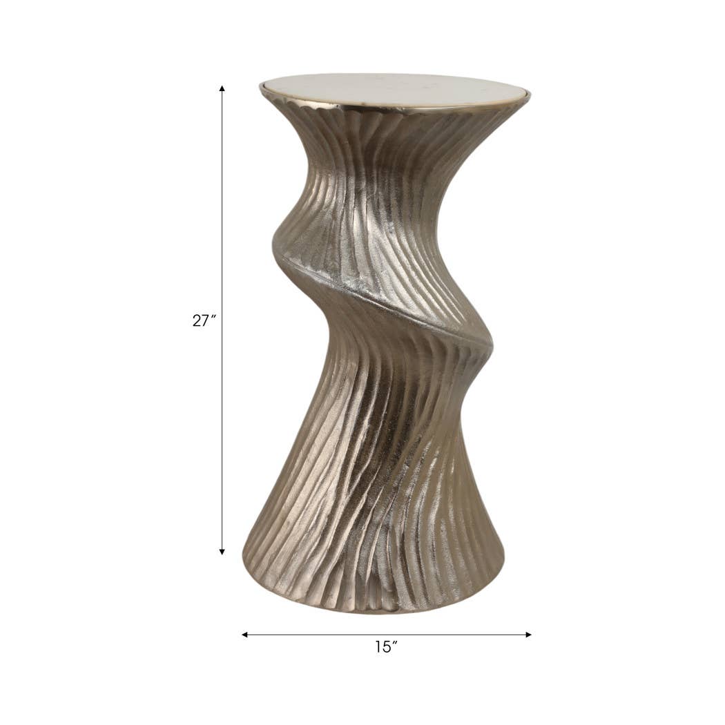 Side Table - Gold Marble Top Large Sculptural Design, 27 in.