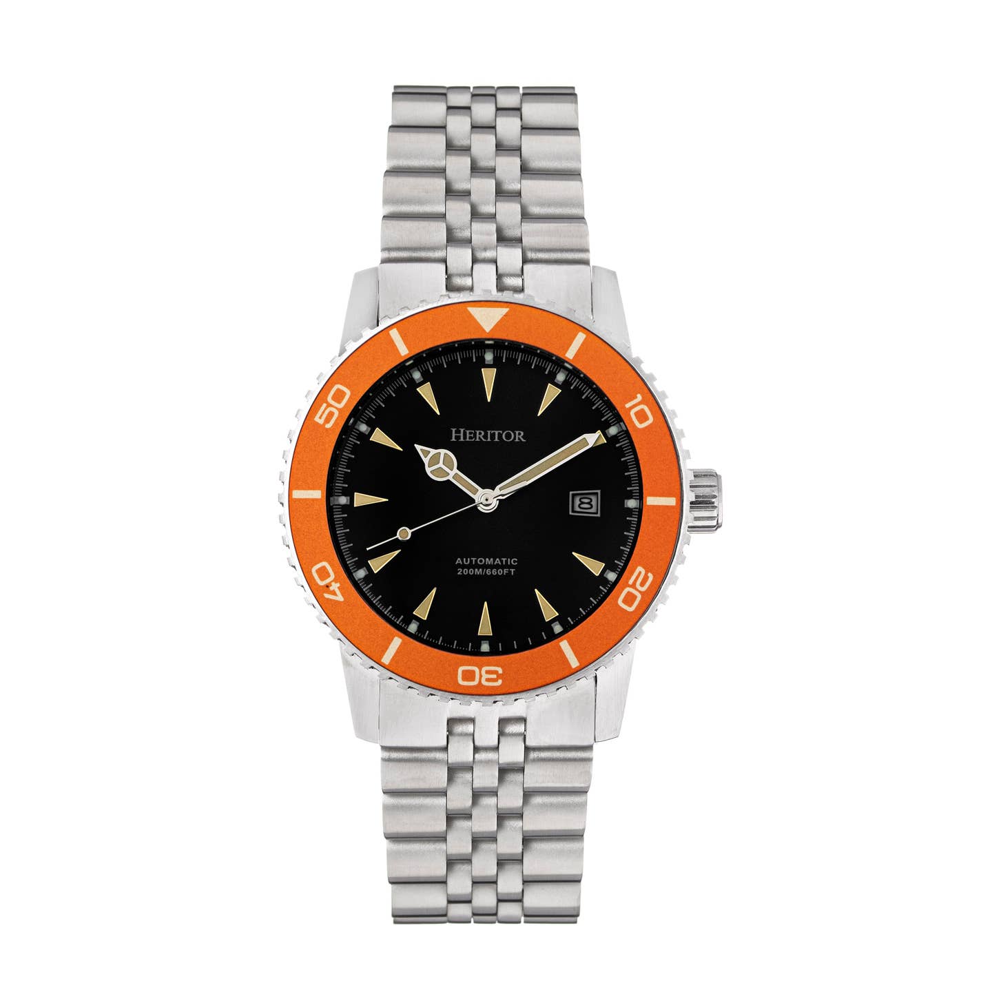 Heritor Hurst Men's Automatic Diver Date Bracelet Watch, Orange