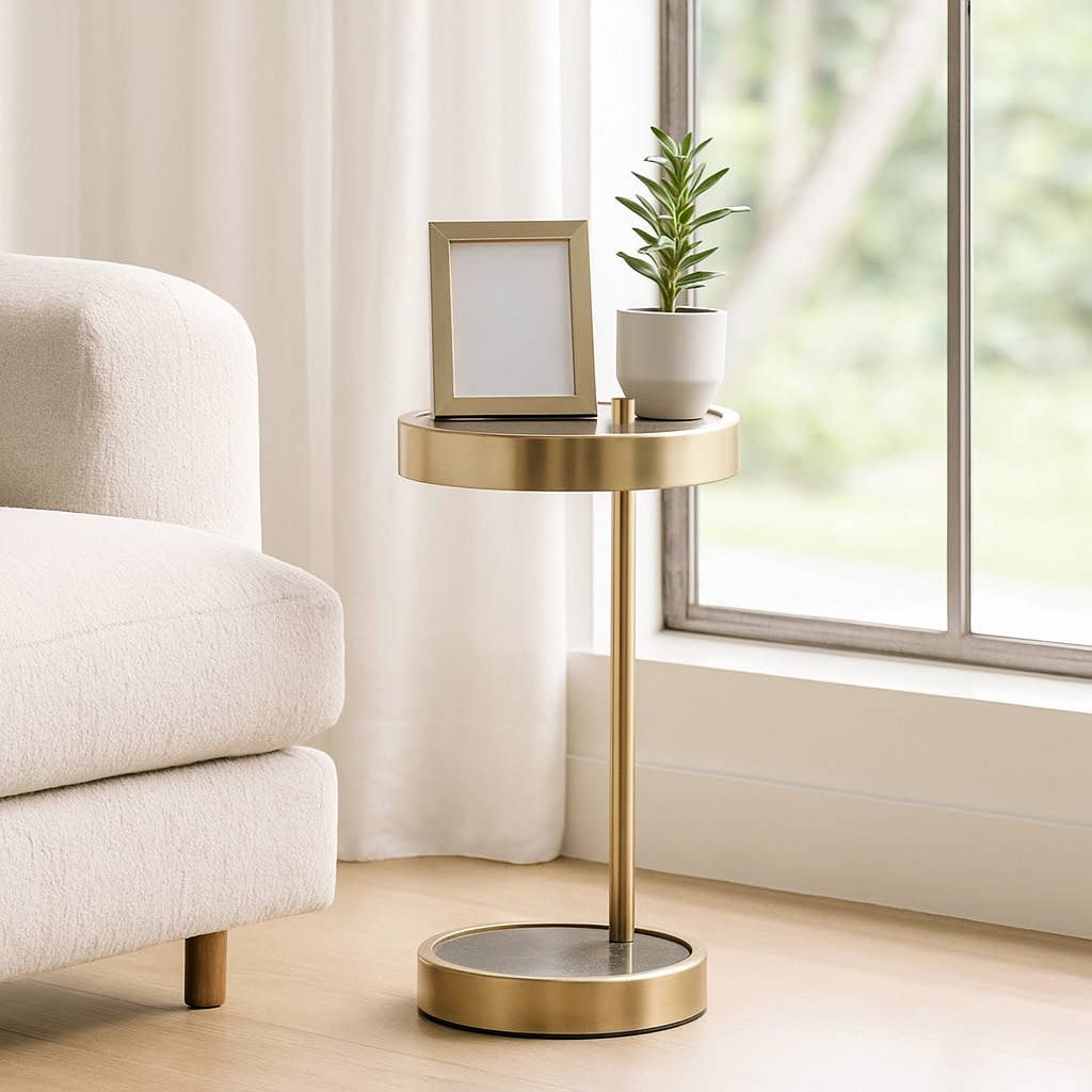 Side Table - Black/Gold Metal Minimalist Sleek Frame, 23 in.