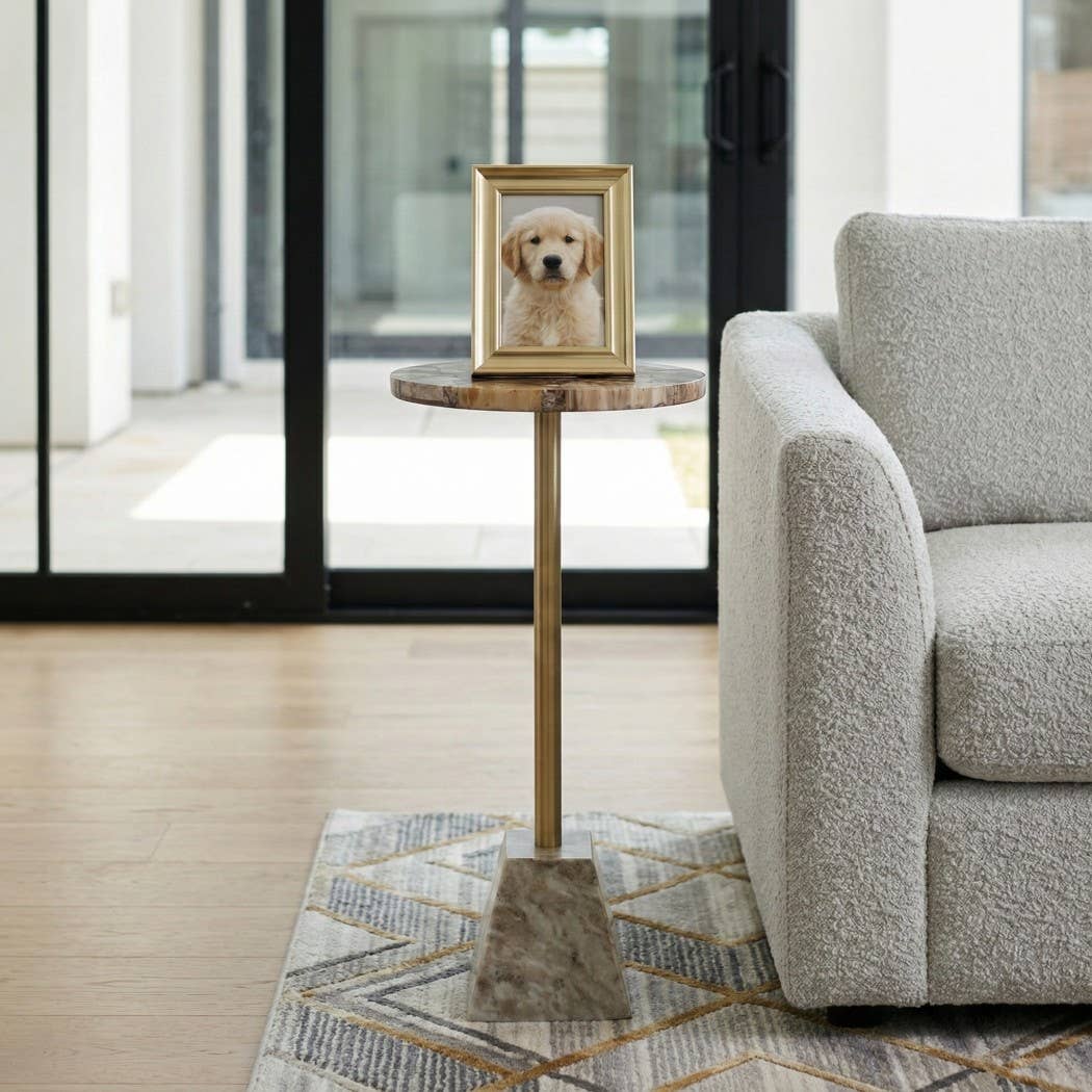 Side Table - Gold Marble Top Metal Pedestal Base, 24 in.