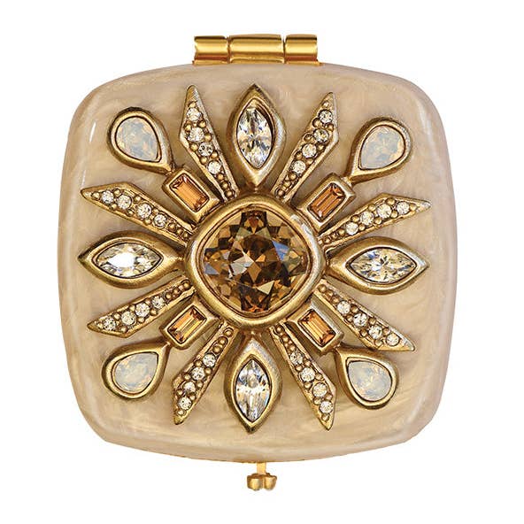 Jay Strongwater Schuyler Maltese Bejeweled Golden Compact Mirror, Crystal Gold-Finished