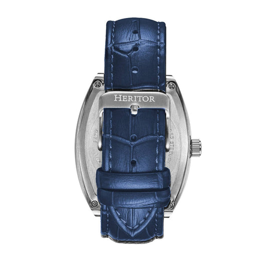 Heritor Masterson Men's Automatic Semi-Skeleton Leather Watch, Silver/Blue
