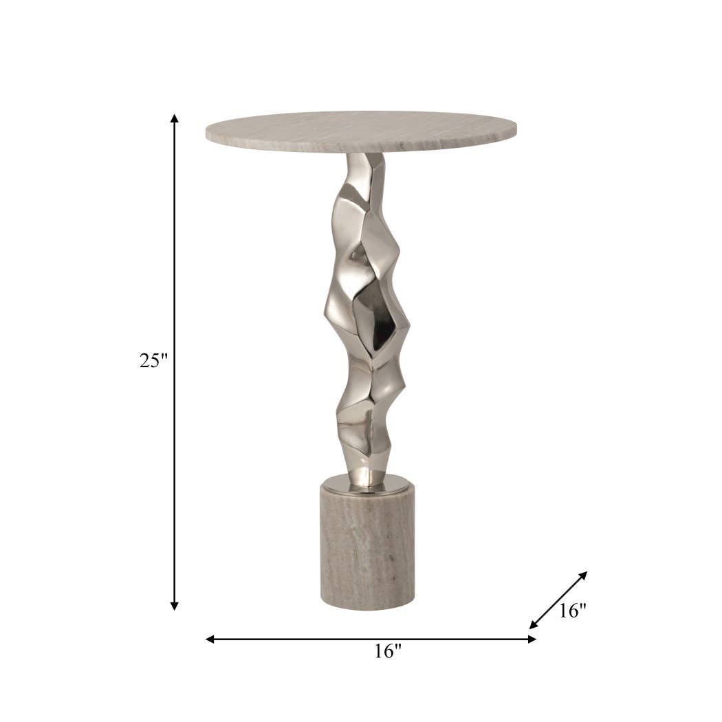 Side Table - Silver Marble Top with Sculptural Base, 25 in.
