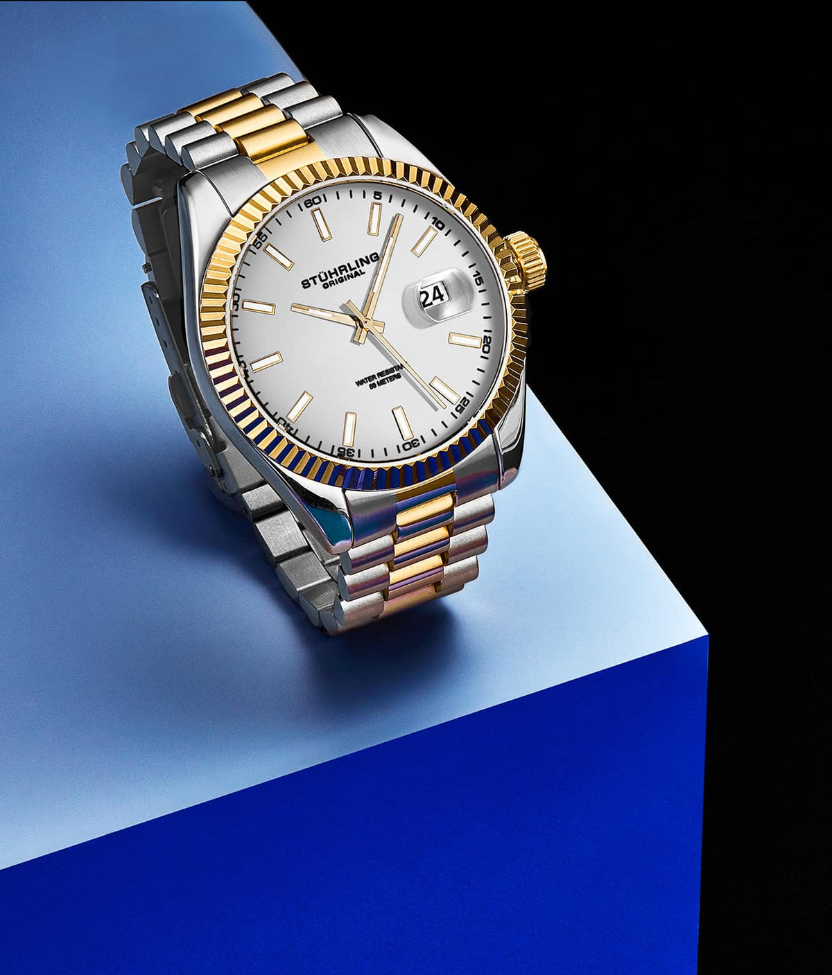 Stuhrling Original Lineage Men's Quartz Classic Watch, 42mm, White Dial, Gold-Tone Bracelet