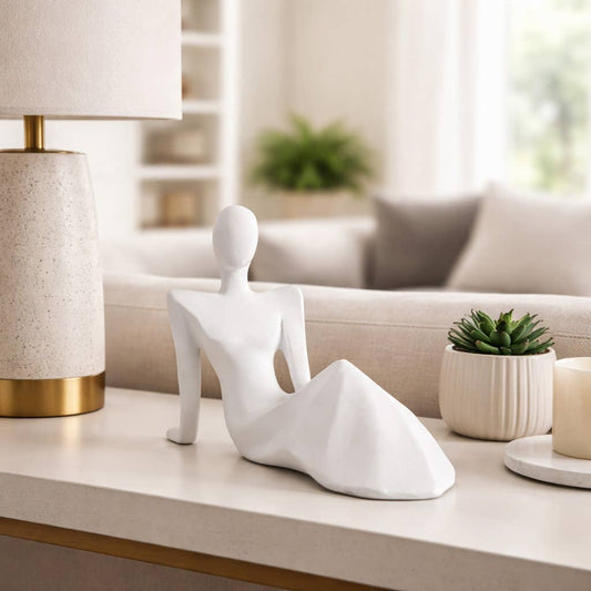 Decorative Sculpture - White Marble Reclining Woman, 8 in.