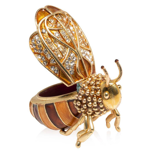 Jay Strongwater Winnie Honey Bee Decorative Box, Pink Swarovski Crystal Enamel Gold-Finished