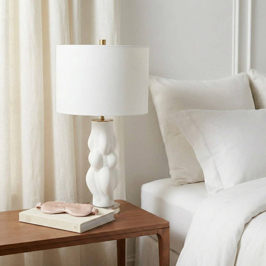 Table Lamp - White Porcelain Glass Textured Base, 26 in.