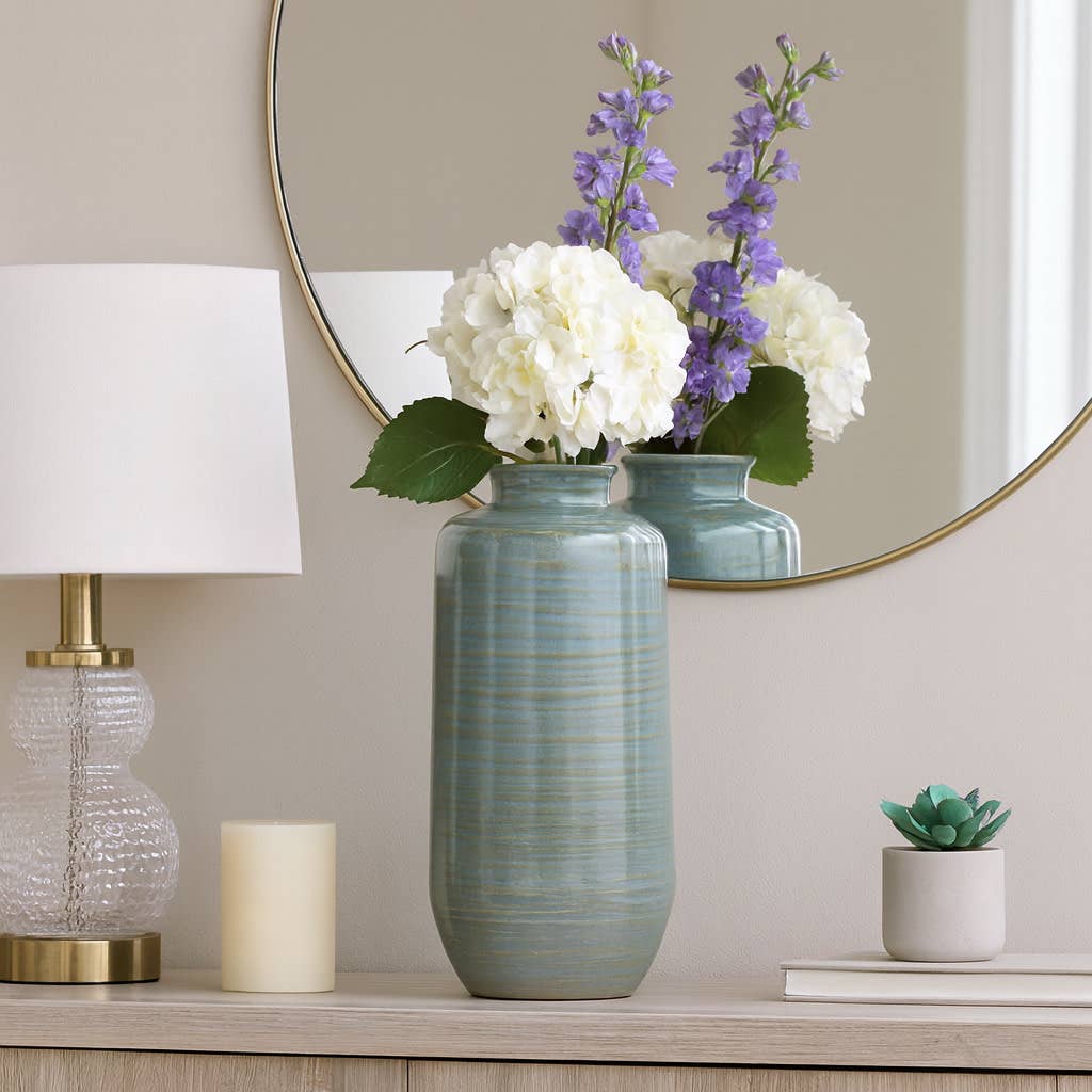 Decorative Vase - Green Ceramic Minimalist Tall, 16 in.