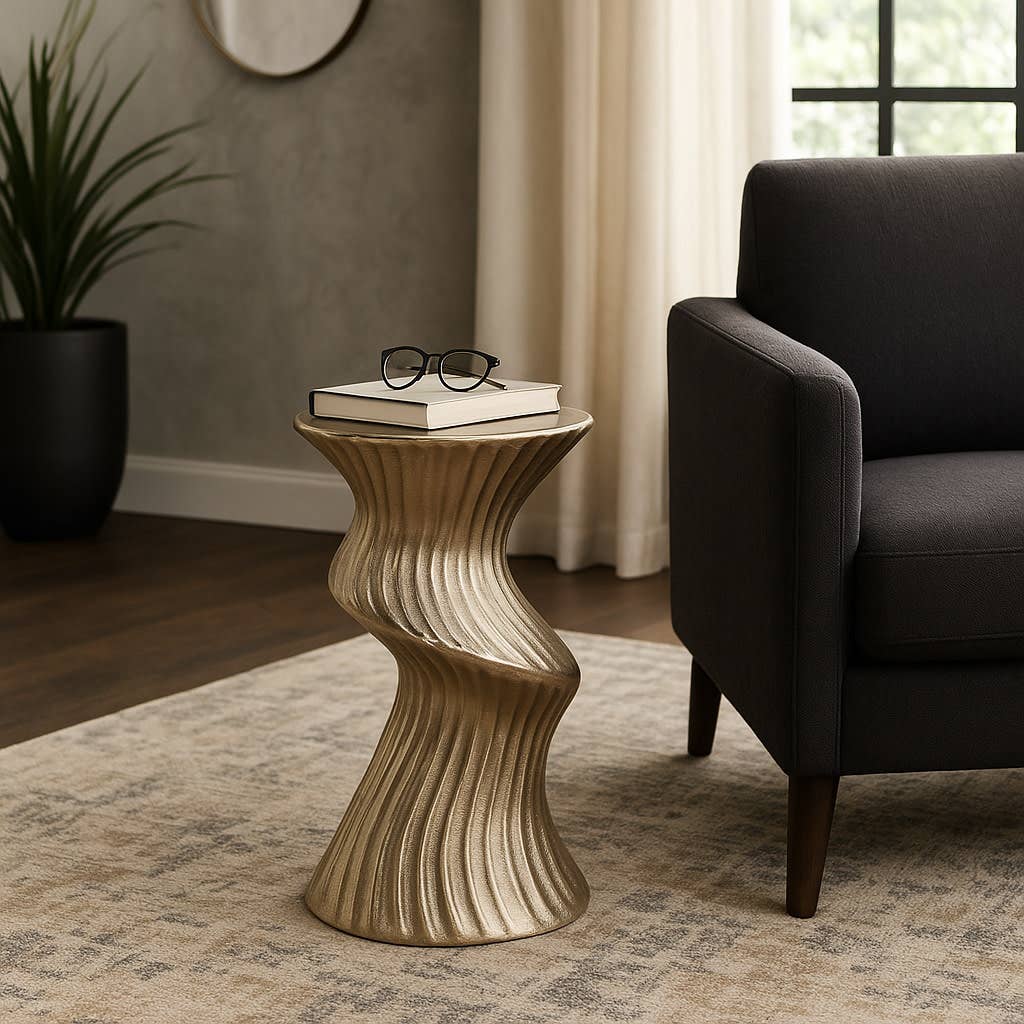 Side Table - Gold Marble Artistic Twisted Top, 22 in.