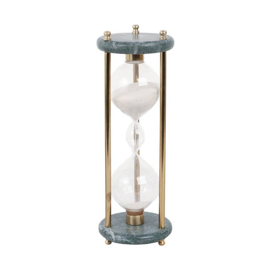 Decorative Object - Green/Gold Stone Glass Hourglass, 11 in.