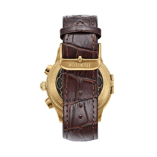 Heritor Apostle Leather Band Men's Automatic Day-Date Leather Watch, Brown/Gold