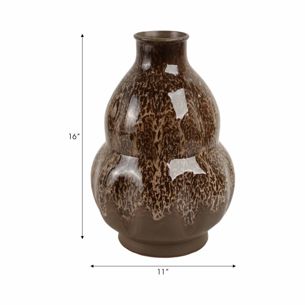 Decorative Vase - Brown Ceramic Rustic Glazed, 16 in.