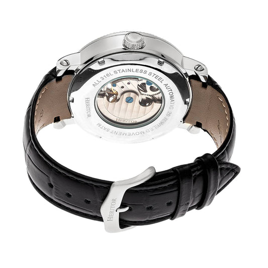 Heritor Aries Men's Automatic Skeleton Leather Watch, Silver/Black