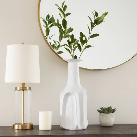Decorative Vase - White Ceramic Sleek Medium Design, 17 in.