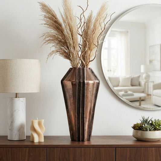 Decorative Vase - Bronze Metal Textured Design, 17 in.