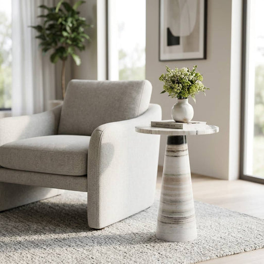 Side Table - Ivorry Marble Minimalist Pedestal Base, 22 in.