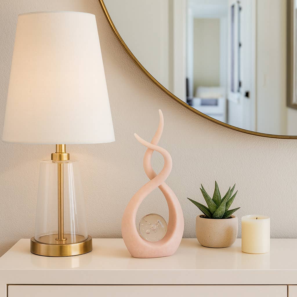 Sculpture - Pink Resin Swirl with Crystal Accent, 12 in.