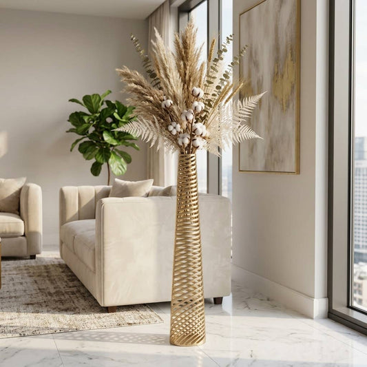 Decorative Vase - Gold Metal Large Textured Floor, 58 in.