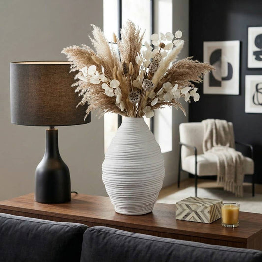 Decorative Vase - White Terracotta Layered Textured, 14 in.