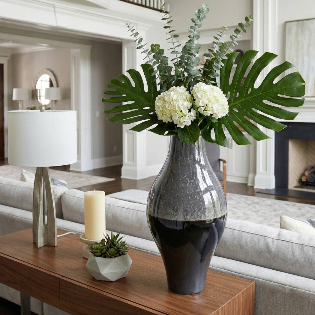 Decorative Vase - Black Ceramic Glossy Finish, 20 in.