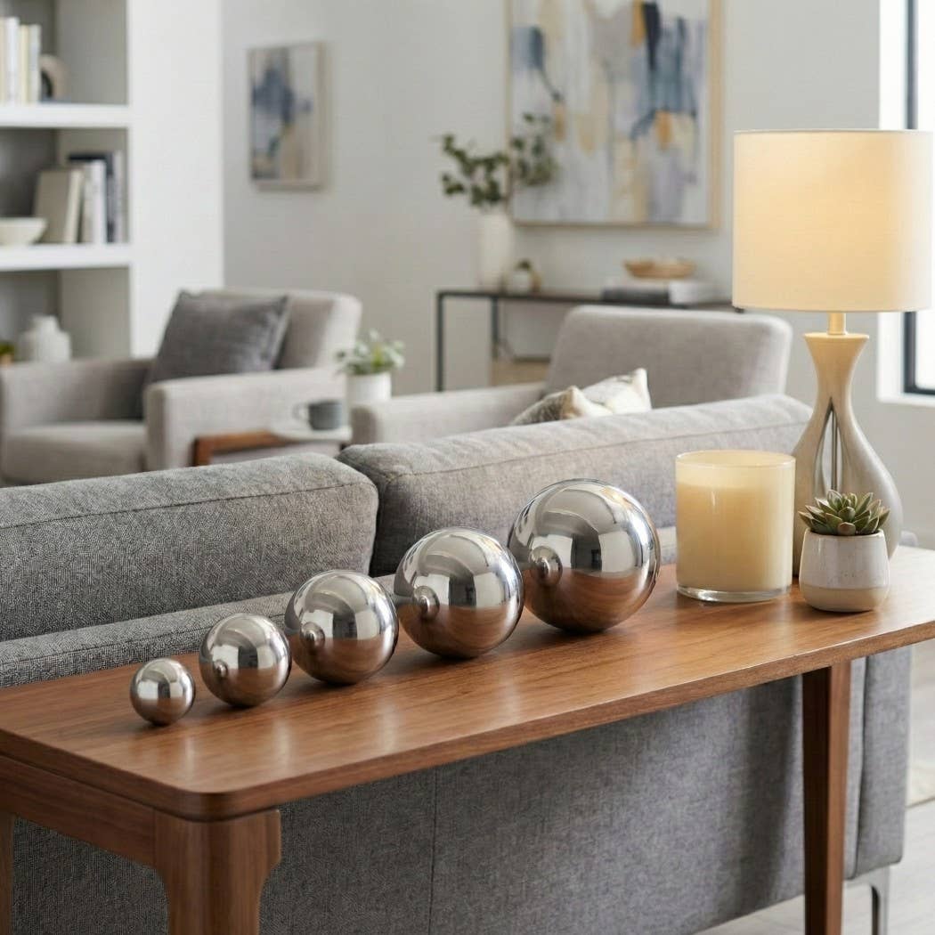 Decorative Orbs Set of 5 - Silver Metal Spheres, 2/3/4/5/6in