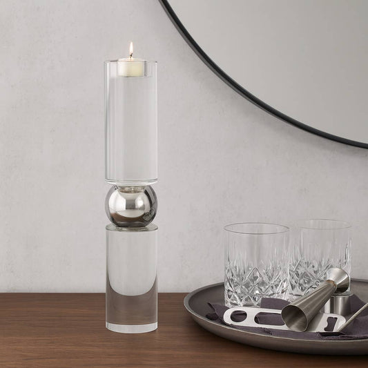 Candle Holder - Clear Crystal Modern Cylinder Taper, 15 in.