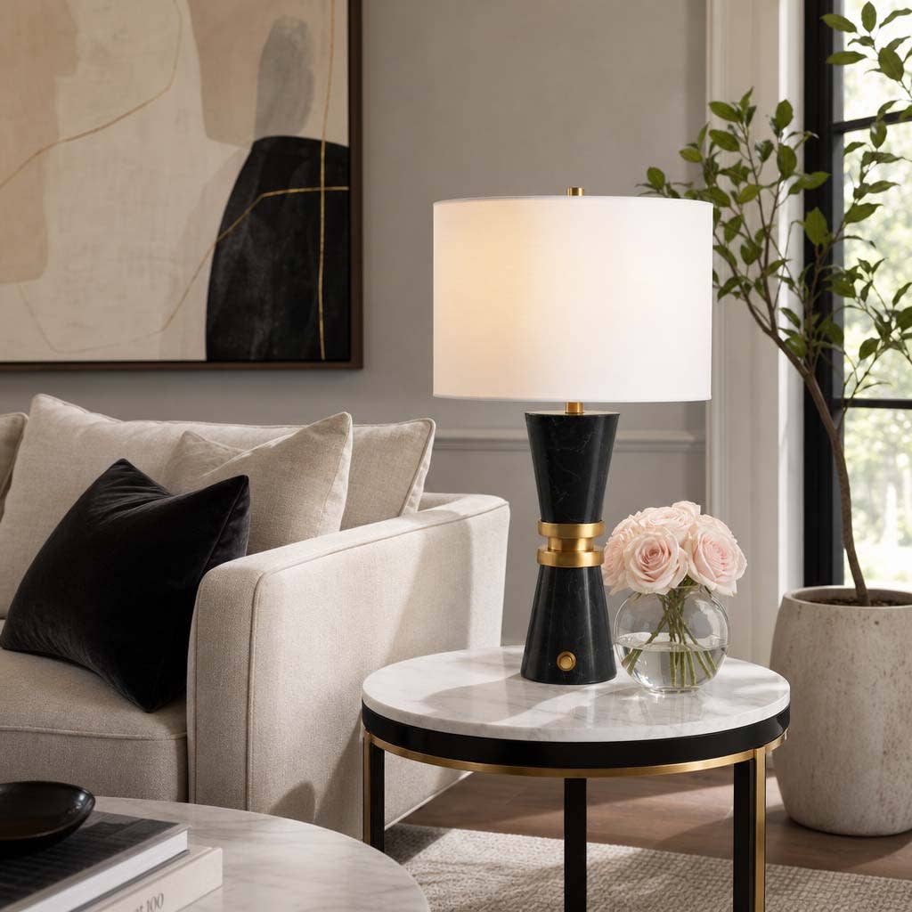 Table Lamp - Black/White Marble Modern Silhouette, 27 in.
