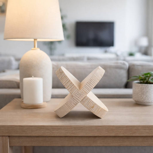 Decorative Object - Ivory Stone Cross-Shaped Textured, 7 in.