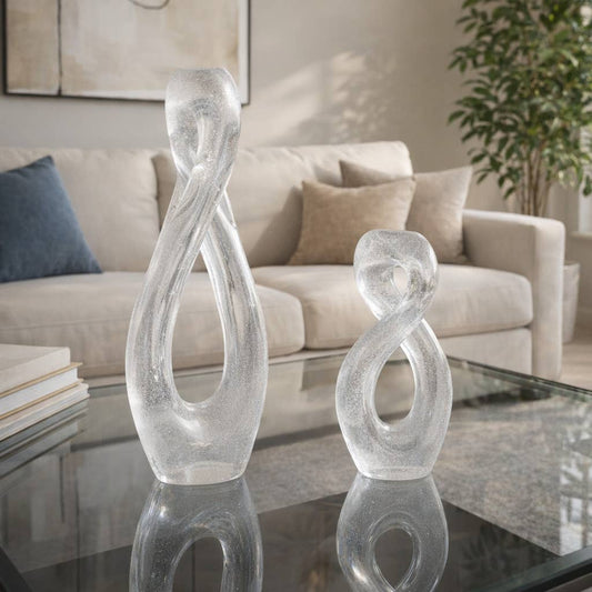 Sculptures Set of 2 - Clear Glass Twisted Loop, 12/17 in.