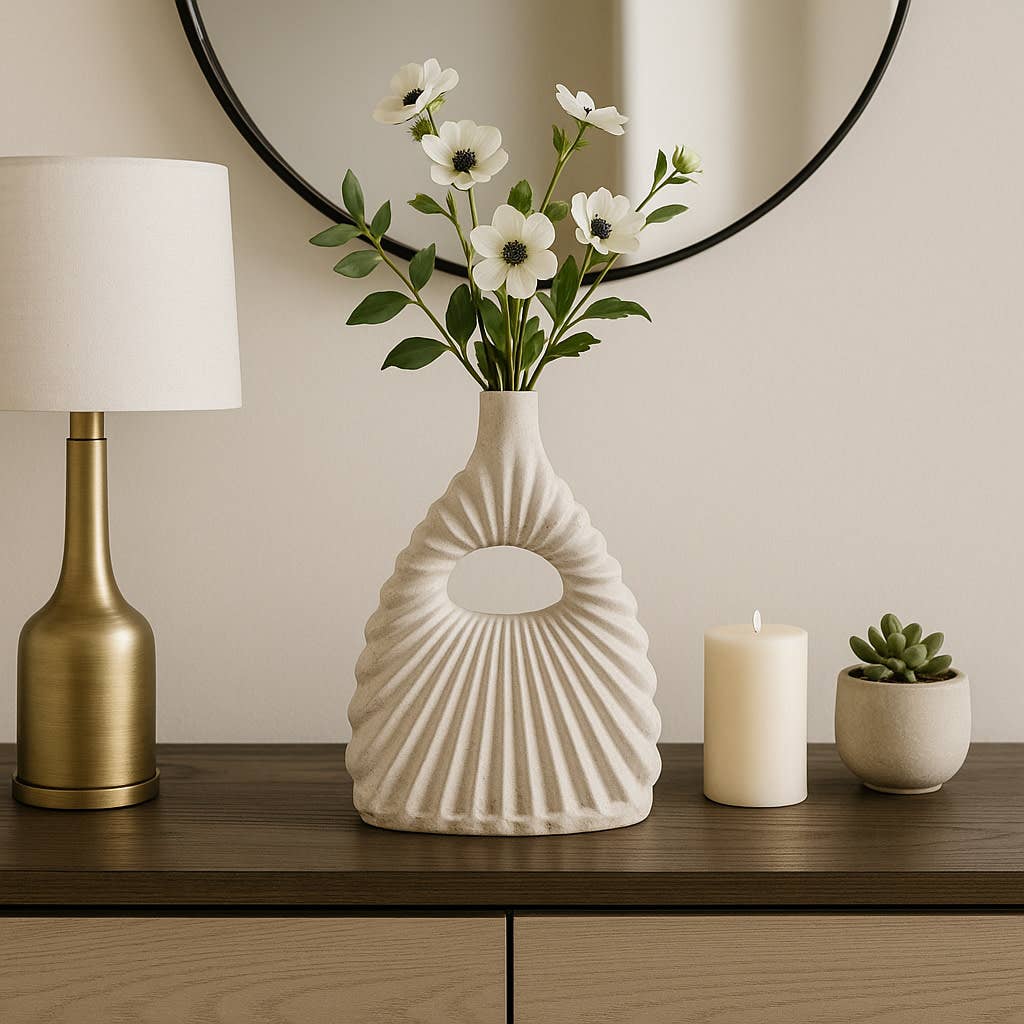 Decorative Vase - Ivory Ceramic Styling Short, 17 in.