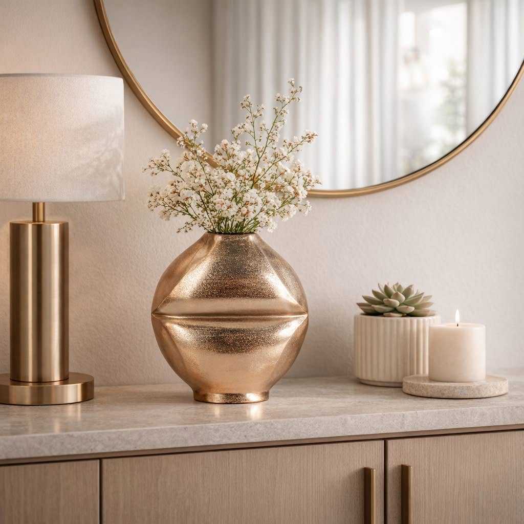 Decorative Vase - Gold Metal Transitional Slit Design, 11 in