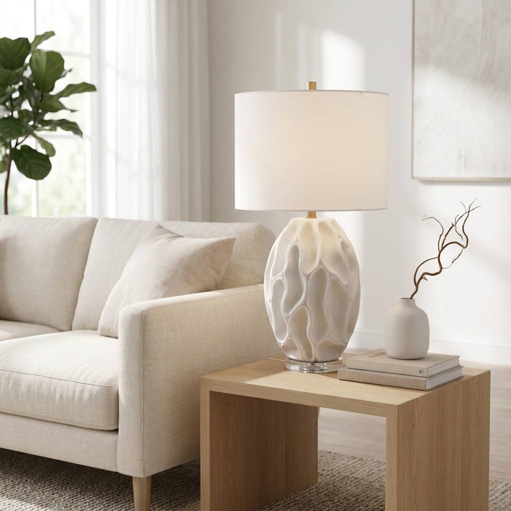 Table Lamp - White Stone Sculpted Textured Base, 27 in.