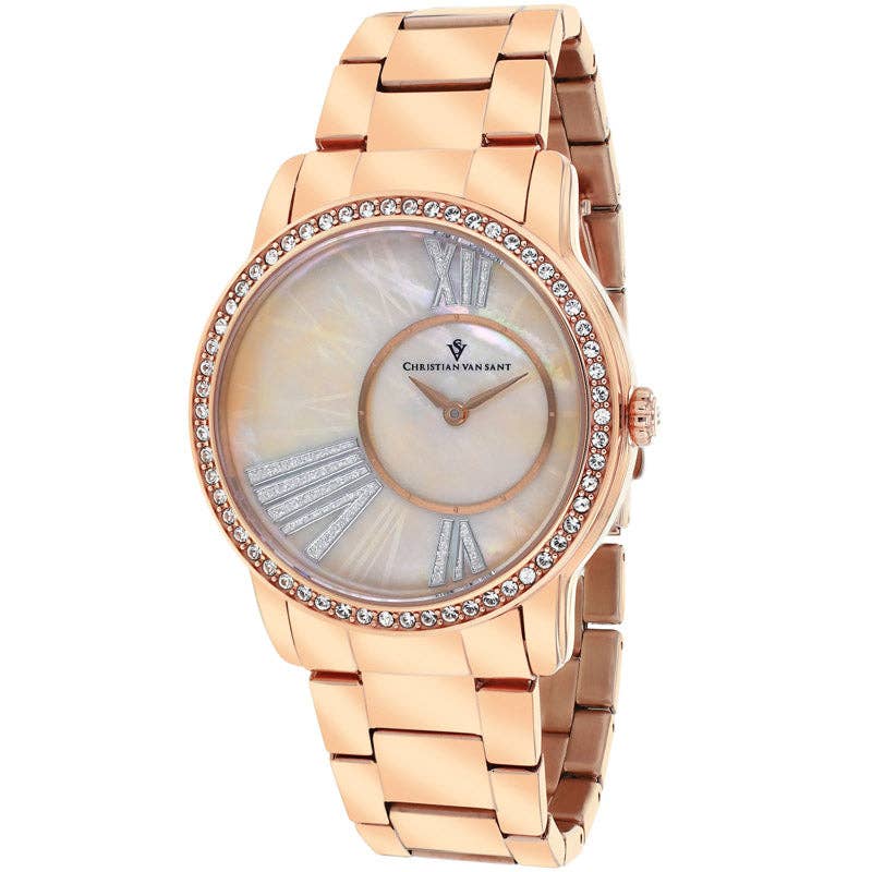 Christian Van Sant Exquisite Women's Quartz Watch, Pink Mop Dial