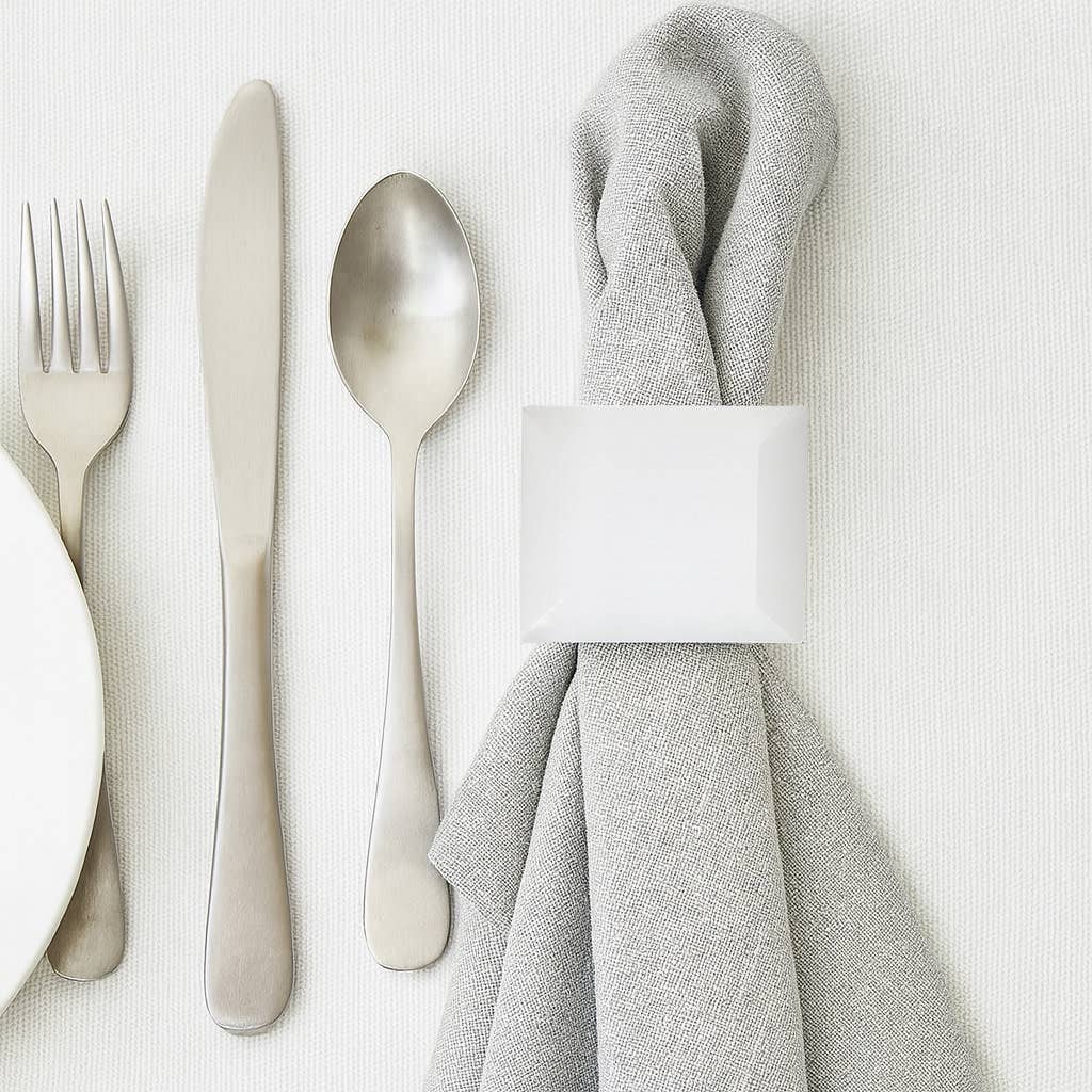 Sculptures Set of 4 - White Stone Glass Napkin Rings, 3 in.